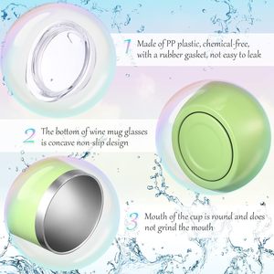 Paquet de 50 gobelets à vin sans pied à double couche en acier inoxydable de 12 oz avec couvercles et pailles - Product Image 5