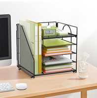Organisateur de documents de bureau multi-niveaux en fer, coulissant, rectangulaire, A4, à cinq niveaux, noir/blanc/rose, pour le commerce transfrontalier