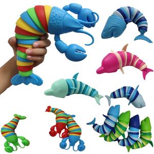 ของเล่นฟิดเจ็ต - กุ้งก้ามกรามสีรุ้งและโลมาของเล่นบีบมีเสียงได้ - ตัวการ์ตูนแสนสนุกและมีสีสันสำหรับเด็ก - Product Image 1