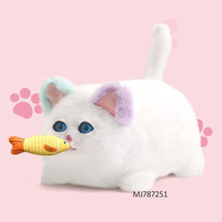Jouet en peluche intelligent et mignon en forme de chat persan, articulé, tenant une poissonneuse avec une queue qui bouge et des yeux qui clignent