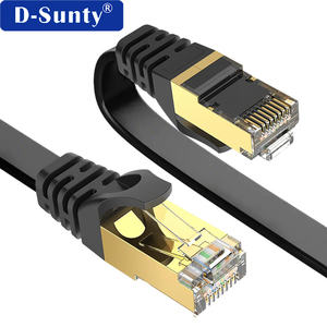 D-Sunty <b>Cat</b> 7 Flat Ethernet Cable RJ45 Connector Stranded Copper Conductor Black High Speed Network Patch Cord - Product Image 1