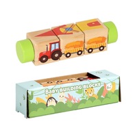 Balok Bangunan Puzzle 3D Kayu Gaya Pegangan Kartun Hewan Buah Sayuran dan Puzzle Jigsaw Berputar Tema Lalu Lintas Mainan Edukatif