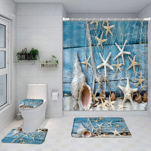 Bãi biển vải tắm Rèm cửa với Non-Slip Thảm nhà vệ sinh bìa và Bath Pad phòng tắm trang trí nội thất Set với Hooks - Product Image 1