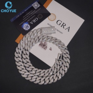 Collar de Cadena de Plata 925 con Baño de Rodio y Moissanita para Hombre, con Logotipo Personalizado, Corte Brillante Redondo, Microincrustaciones, Estilo Hiphop - Product Image 2