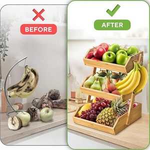 Cesta de Almacenamiento de Bambú Komfora de 3 Niveles, Organizador de Frutas Apilable para Cocina, Rectangular, 30.5x33x43.2cm - Product Image 3
