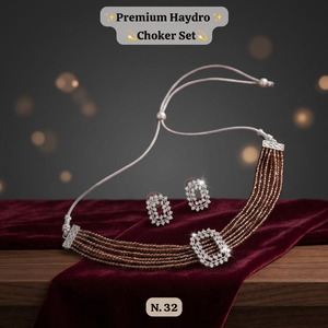 Silver Plated Hydro Bead Choker <b>Necklace</b> Set Maroon <b>Ruby</b> Red Multi Layer Crystal Beads Collar <b>Necklace</b> with CZ Stud Earrings - Product Image 3