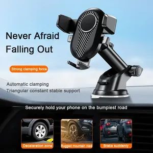 Support de téléphone portable pour voiture à ventouse, décor en fibre de carbone, support de téléphone à verrouillage automatique 360° °   Support rotatif pour pare-brise et tableau de bord - Product Image 1