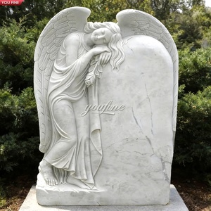 YOUFINE Lapide in Marmo Bianco a Grandezza Naturale con Angelo Piangente, Pietra Tombale in Granito Nero per Cimitero - Product Image 5