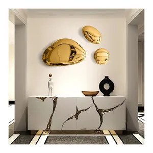 High Quality Custom Size Cobblestone Modern Design Decorative Metal Stainless Steel Art Mirror Sculpture Wall Hanging Decor