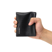 Dompet Lipat Mewah Model Terbaru Warna Hitam Kulit Sapi Asli RFID Tipis Lapisan Poliester Unisex