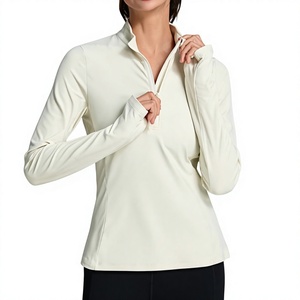 Hauts de sport à manches longues pour femmes de haute qualité, avec fermeture éclair, couleur unie, séchage rapide, pour activités sportives - Product Image 3