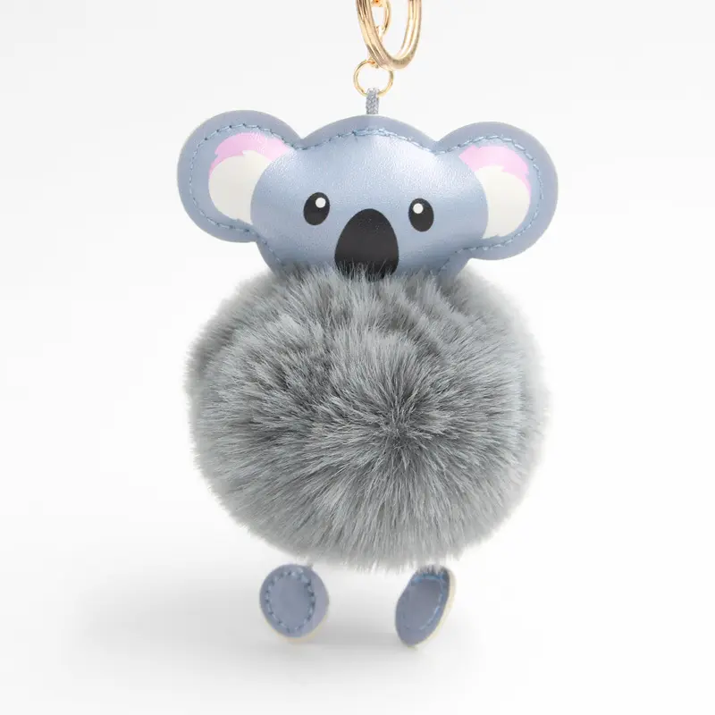 Koala fur ball keychains Lovely Cartoon Pom Pom Soft Pompom Animal pattern Fur Ball Auto Keychain Women Key Ring Gifts