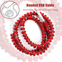 Câble de données USB perlé couleur rubis, décoratif, multifonctionnel 3 en 1, cordon de charge et synchronisation pour téléphone portable