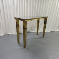 Table de bar en acier inoxydable doré de luxe avec plateau en verre trempé pour mariage, banquet, hôtel, événement