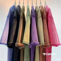 T-shirt unisexe en coton lourd 280G, style rétro, noir délavé, effet vieilli, coupe oversize, pour homme