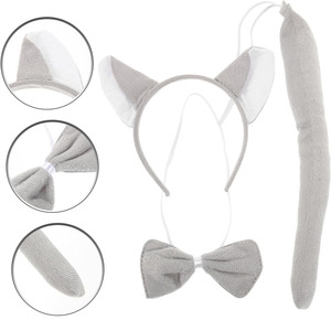 Set Costume da <span class=keywords><strong>Lupo</strong></span> Grigio B933 con Fascia per Capelli, Papillon in Peluche, Orecchie, Coda e Maschera per Cosplay e Feste di Halloween - Product Image 3