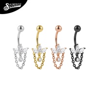 Anneau de nombril en acier inoxydable 316 Superstar, chaîne suspendue en lotus, zircon marquise, piercing de nombril en PVD, bijoux de corps