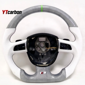 YTcarbon para <span class=keywords><strong>S3</strong></span> <span class=keywords><strong>8P</strong></span> S4 S5 B8 S6 C6 S8 SQ5 SQ7 accesorios de <span class=keywords><strong>Interior</strong></span> de coche estilo de carreras volante de fibra de carbono Real personalizado - Product Image 1