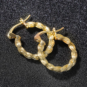 E841 Gold <b>Hoop</b> <b>Earrings</b> Classic Twisted Design Unisex Everyday Wear <b>Fine</b> Jewelry - Product Image 3