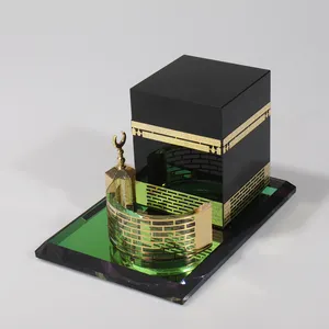 Kaaba feita de vidro dourado de cristal MH-G0429, ornamento de casa