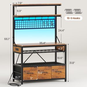 SENYU Chariot de cuisine moderne avec 3 tiroirs et 5 étagères, meuble de rangement en bois, support pour micro-ondes, buffet de café, brun - Product Image 4