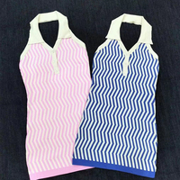 Vestido Casual de Fiesta, Tipo Halter, Ajustado, Sin Mangas, Espalda Descubierta, con Botones Tipo Polo, Tejido de Canalé, Estilo Y2K, Mini Vestido para Mujer