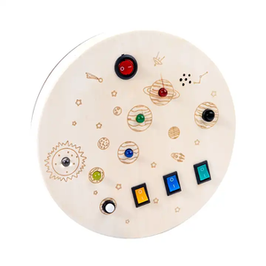 Tablero ocupado Montessori para niños, juguetes sensoriales de madera con botones LED iluminados, regalos para niños, tablero ocupado de estilo espacial de madera - Product Image 6