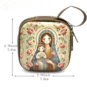 Quadratische Rosenkranz hülle Schmucks cha tulle mit doppeltem Reiß verschluss Münz tasche Beten Jesus Mary Grau Grün 7 X7cm Rosenkranz Taschen boxen für Rosenkränze - Product Image 4