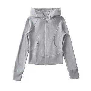 Light gray hooded zip up hoodies spring/fall tailored plain pullover hoodie factory short embroidery hoodies