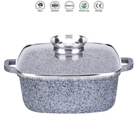 Cazuela cuadrada de aluminio fundido a presión de diseño clásico de 22cm, olla para sopa, cazuela de cocina con revestimiento de piedra antiadherente de granito
