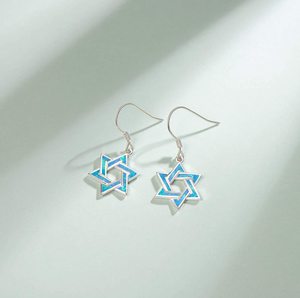 Collier pendentif étoile <span class=keywords><strong>de</strong></span> David classique en argent sterling 925 pour femme avec opale bleue Boucles d'oreilles pendantes <span class=keywords><strong>octobre</strong></span> Birthstone - Product Image 2