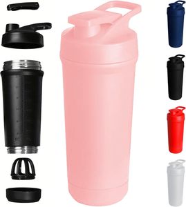 时尚便携式保温瓶304不锈钢绝缘健身房运动摇床杯，带旅行杯混合球 - Product Image 2