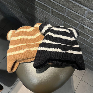 Gorro de bebé de otoño e invierno, bonito oso a rayas, protección para los oídos, gorro de punto cálido para niños y niñas - Product Image 4