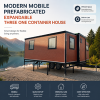 Maison conteneur moderne mobile préfabriquée extensible trois-en-un : solutions d'aménagement pour chambre, hôtel, bureau, espace de vie – Style Mid-Century Modern