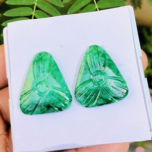 อัญมณีแกะสลักทรงรีสีเขียวมรกตธรรมชาติ28.00 CTS สำหรับเครื่องประดับเป็นสินค้าจำนวนมากทำด้วยมือแกะสลักหินขัด - Product Image 3