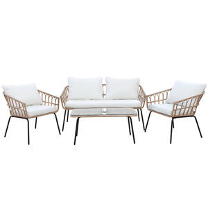 Rotin Love Seat Hôtel <span class=keywords><strong>4</strong></span> pièces Mobilier d'extérieur <span class=keywords><strong>Patio</strong></span> Bistro Ensemble Osier Jardin Canapé Ensemble Balcon Conversation Ensemble - Product Image 6