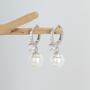 Pendientes de Aro Modernos con Perlas y Circonitas en Plata S925, Diseño Nuevo, <span class=keywords><strong>para</strong></span> Mujer - Product Image 2
