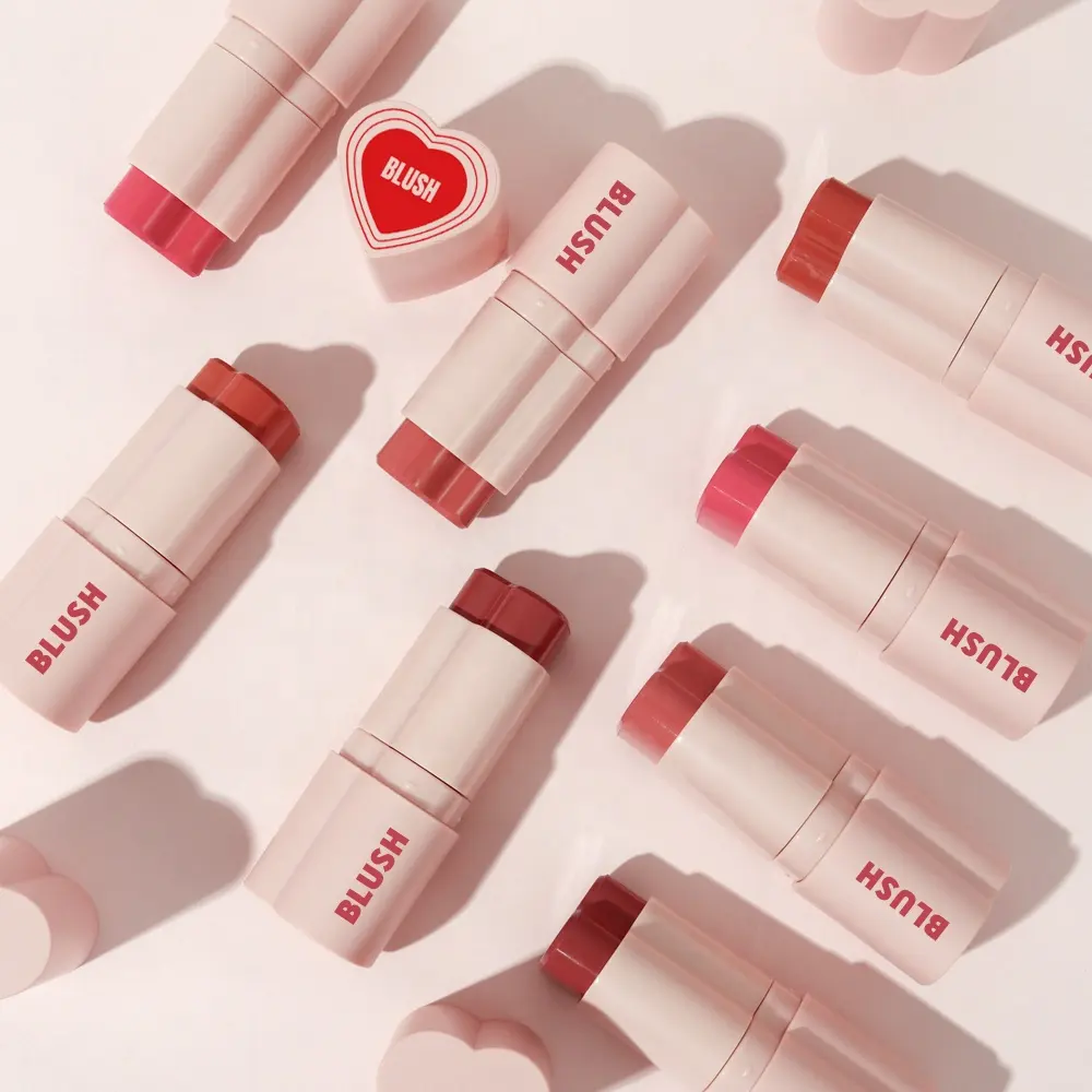 New Cosmetics Cruelty Free Multi-Use Creamy Blush on Stick Cheek Tint High Pigment Shimmer Makeup Heart Shaped Blush