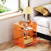 Meuble de salon moderne en acrylique, table d'appoint, table pour tourne-disque avec étagère de rangement, table d'appoint transparente, table de chevet