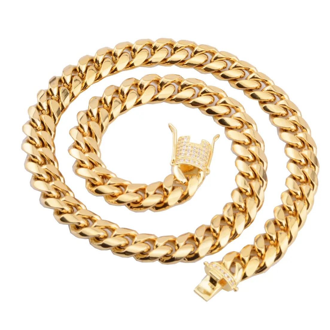 2021 Hot Selling Gold Plated Jewelry Hips Hops 12mm Solid 18K Gold Filled Iced Out Stainless Steel Curb Miami Cuban Link Chain