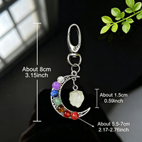 Porte-clés 7 Chakras en perles, lune creuse, cristal naturel brut, croissant, breloque de sac, accessoires