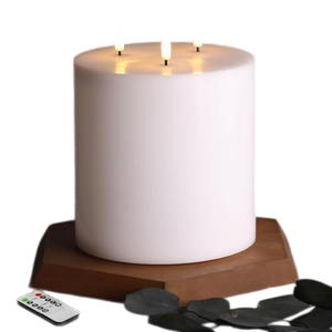 Bougie pilier LED sans flamme extra large en cire ivoire, effet flamme 3D réaliste, avec télécommande - Product Image 1