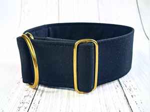 dog gold, limited <b>slip</b> martingale or buckle brass, greyhound <b>collar</b> boy / solid black - Product Image 1