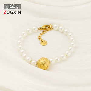 Pearl <b>Bracelet</b> <b>Set</b> With Gold Ball Pendant Women's Everyday Wear Jewelry Fine Jewelry <b>Sets</b> - Product Image 2