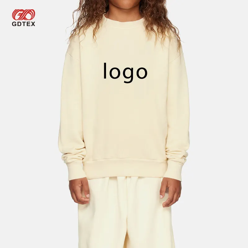 GDTEX Sweat-shirt enfant en molleton vintage à épaules tombantes Streetwear Sweat-shirt unisexe à col rond avec impression de logo personnalisé