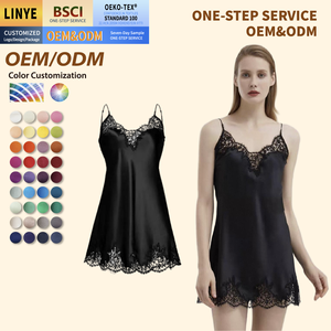 Pakaian Tidur Sutra Asli 100% Mulberry Gaun Tidur Sutra Seksi Gaun Sutra Tali Leher V Gaun Tidur Sutra Berenda Piyama Sutra Piyama Sutra Wanita - Product Image 2