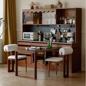 Retro Vintage Solid Wood <b>Sideboard</b> Dining Table With Slab Stone Extendable Design For Small Apartments Living Room - Product Image 4