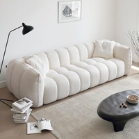 Canapé droit en tissu chenille rétro français, style moderne crème, pour petit salon de style mid-century