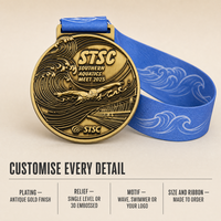 Médaille de natation en métal 3D gaufrée or antique personnalisée OEM ODM, récompense de compétition sportive aquatique, souvenir avec ruban imprimé