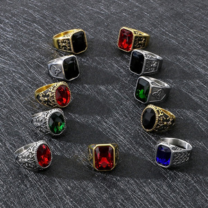 Anillos de Sello de Acero Inoxidable Plateados y Dorados para Hombre, Joyería Vintage de Hip Hop con Piedras Preciosas, Resistentes al Agua y al Deslustre, Venta al por Mayor - Product Image 1